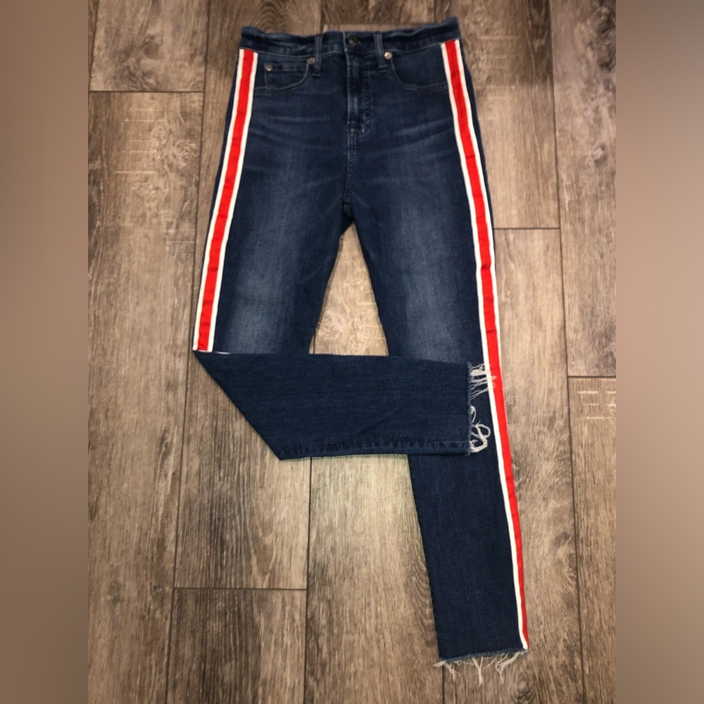 GAP High Rise True Skinny Ankle Jeans with Red/White Tuxedo Stripes- Size 4/ 27